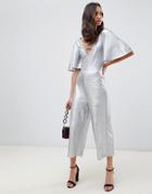 Miss Selfridge Wide Leg Pants With Angel Sleeves In Silver Glitter - Silver