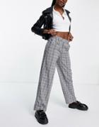 Noisy May Tailored Dad Pants In Gray Check-grey