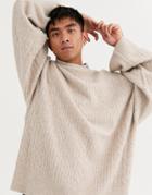 Noak High Neck Cable Knit Sweater In Camel-beige