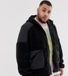 Asos Design Plus Zip Through Borg Jacket With Hood-black