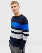 Burton Menswear Sweater With Stripes In Navy - Navy