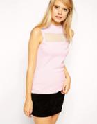 Asos Knitted Tank With Sheer Insert - Pink