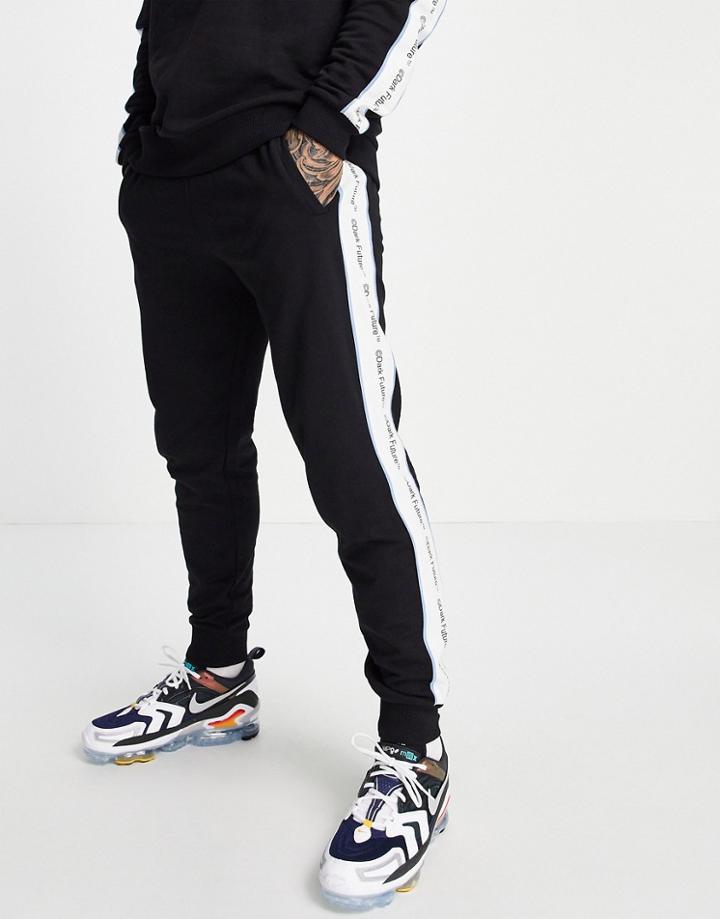 Asos Dark Future Tapered Sweatpants In Black With Logo Taping - Part Of A Set