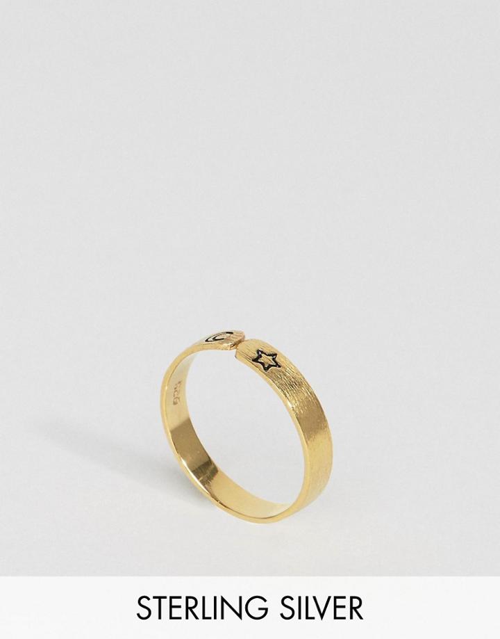 Asos Gold Plated Sterling Silver Open Moon & Star Ring - Gold