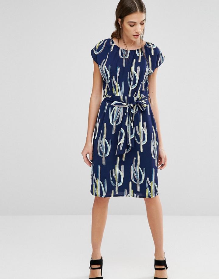 Trollied Dolly Elastic Fantastic Cactus Print Dress - Blue
