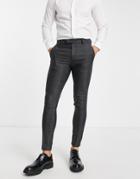 Asos Design Super Skinny Wool Mix Smart Pants In Wide Charcoal Herringbone-gray