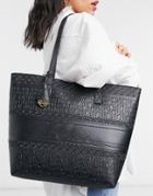 River Island Embossed Monogram Shopper With Pouch In Black