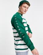 Asos Design Oversized Long Sleeve Stripe T-shirt In Green With Los Angeles Sleeve Print