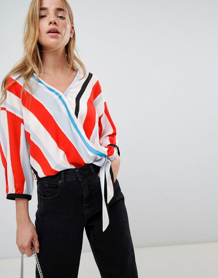 Jdy Stripe Wrap Blouse - Multi