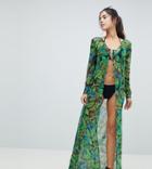 Prettylittlething Tropical Maxi Beach Cover Up - Multi