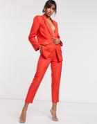 Asos Design Shrunken Dad Suit Slim Pants In Red
