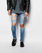 Asos Extreme Super Skinny Jeans With Extreme Open Rips - Mid Blue