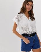 Asos Design Bowling Shirt In Broderie-white