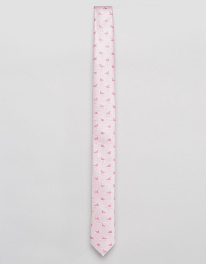 Asos Slim Tie With Flamingos - Pink