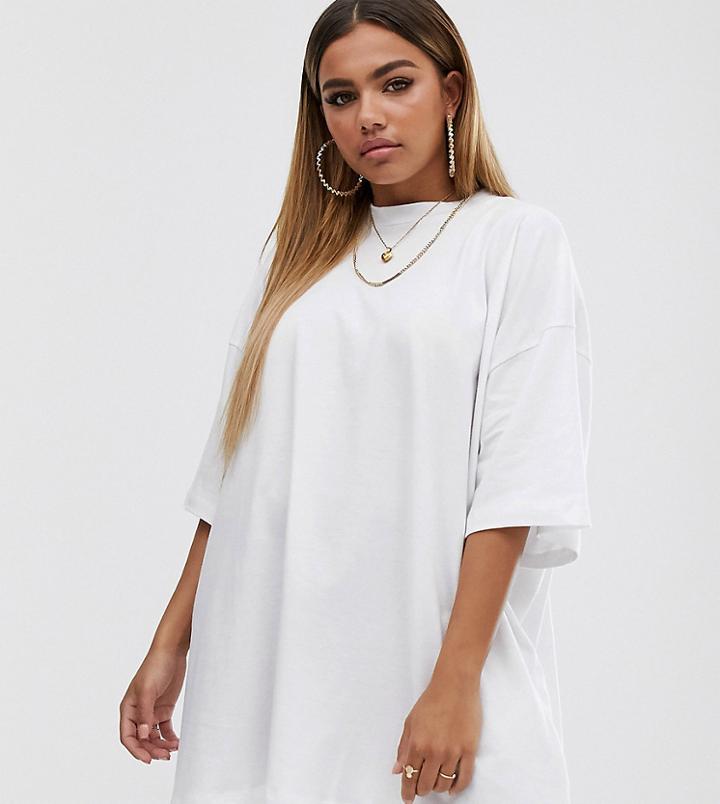 Asos Design Petite Oversized Tshirt Dress-white