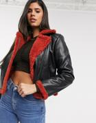 Ivyrevel Aviator Jacket With Fluffy Red Trim In Black