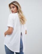 Asos Design T-shirt With Roll Sleeve And Split Back In White - White
