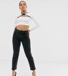 Asos Design Petite High Waisted Belted Pencil Slim Jeans In Washed Black