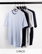 Only & Sons 5 Pack Longline Curve Hem T-shirts-multi