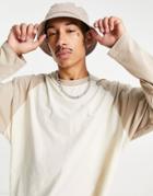 Asos Design Oversized Long Sleeve T-shirt In Cream With Beige Contrast Raglan Seam-white