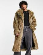 Asos Design Oversized Faux Fur Overcoat In Brown