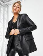 Pull & Bear Faux Leather Blazer In Black