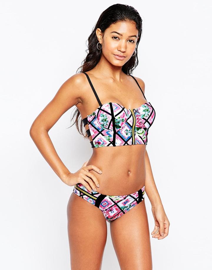 Little Mistress Geo Print Longline Bikini Set - Multi Print