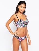 Little Mistress Geo Print Longline Bikini Set - Multi Print