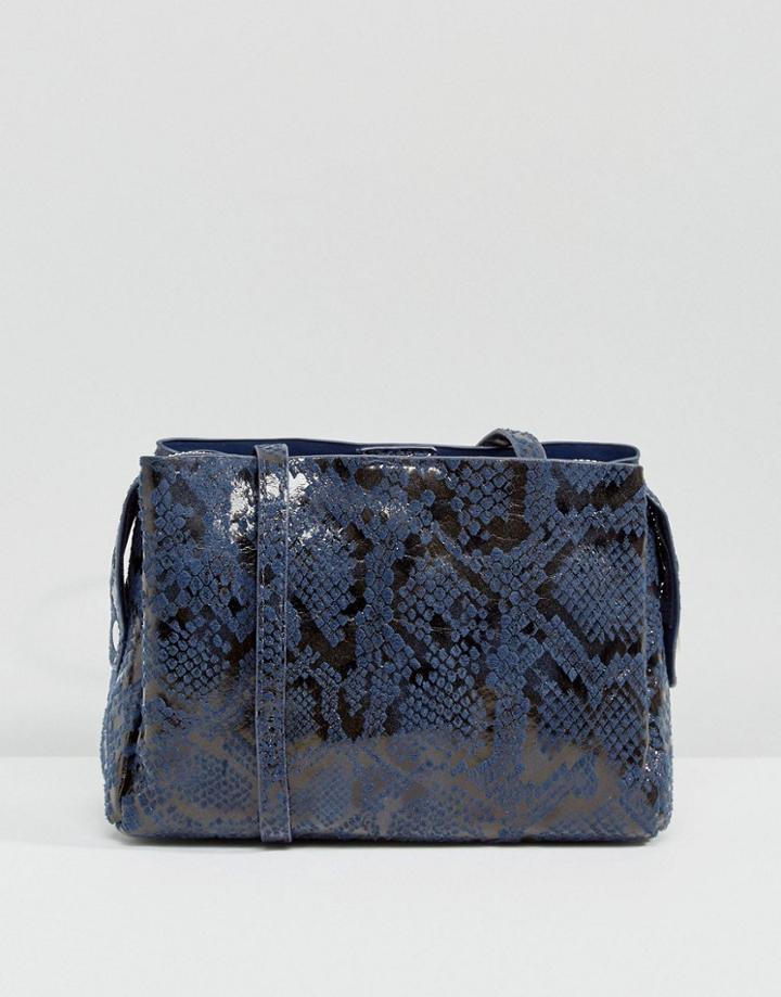 Bershka Croc Print Cross Body Bag - Navy