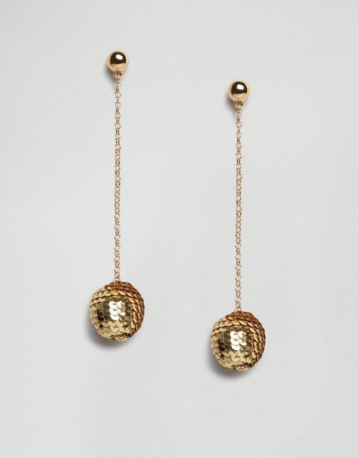 Designb London Sequin Ball Party Drop Earrings - Gold