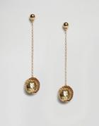 Designb London Sequin Ball Party Drop Earrings - Gold