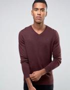 New Look V Neck Sweater In Burgundy - Red
