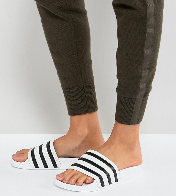 Adidas Originals Adilette Slider Sandals In White - White