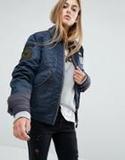 Schott Coach Oversized Flight Jacket With Double Layer Collar And Woven Badges - Navy