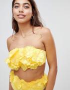 Asos Design 3d Flower Bandeau Bikini Top-yellow