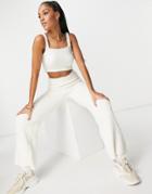 Missguided Set Recycled Popcorn Knit Wide Leg Pants In White