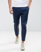 Asos Skinny Cropped Linen Mix Pants In Navy - Navy