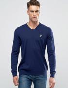 Lyle & Scott Vneck Sweater Cotton Merino In Navy - Navy