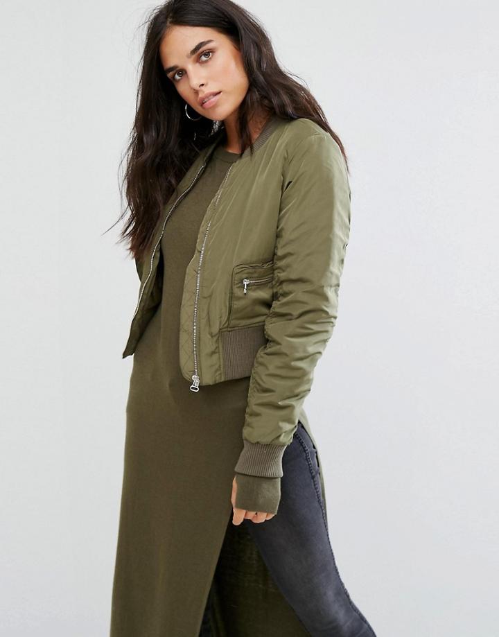 Noisy May Bay Cargo Bomber Jacket - Green