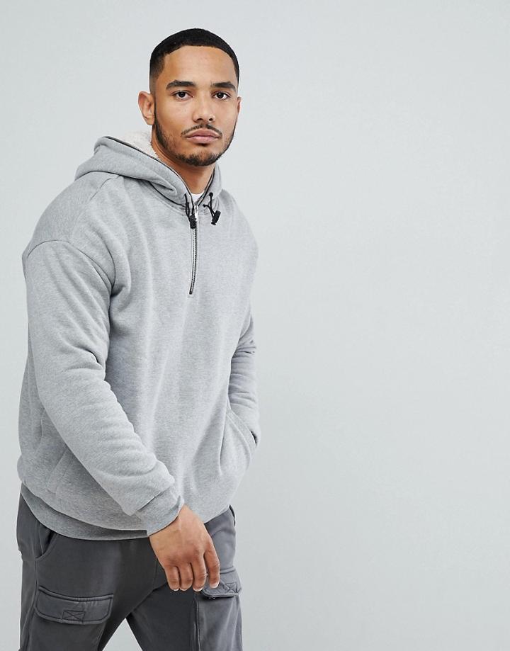 Yourturn Hoodie With Fleece Lining In Gray - White