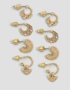 Asos Pack Of 4 Textured Half Hoop Earrings - Gold