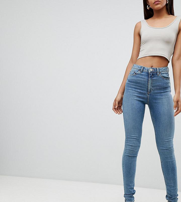 Asos Design Tall Ridley High Waist Skinny Jeans In Pretty Mid Stonewash Blue - Blue