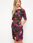 Asos Mini Wiggle Dress In Bright Floral Jacquard - Multi