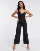 Lipsy One Shoulder Wide Leg Jumpsuit In Black