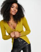 Topshop Knit Skinny Cardi In Ochre - Part Of A Set-yellow