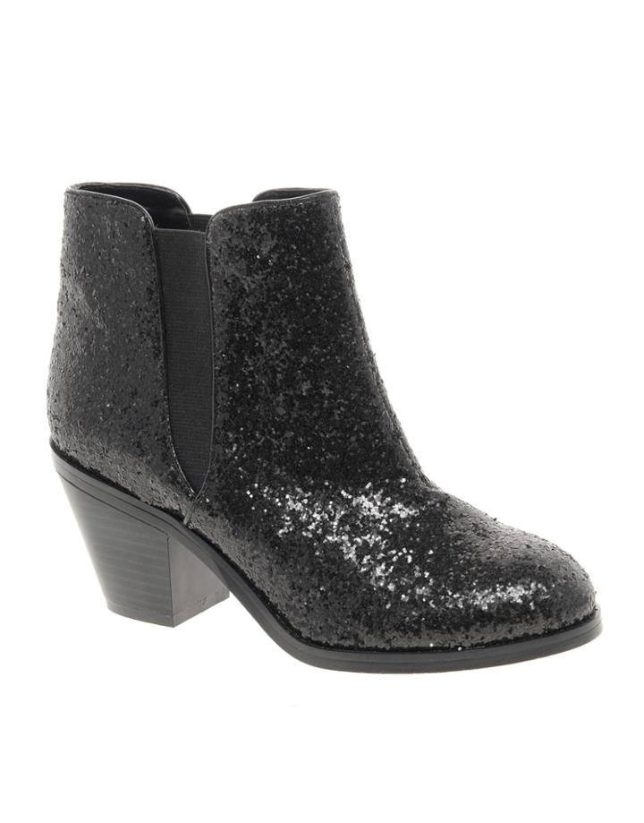 Faith Sepia Black Glitter Ankle Boots