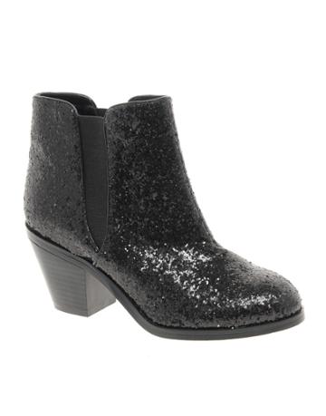 Faith Sepia Black Glitter Ankle Boots