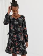 Brave Soul Floral Print Swing Dress-black