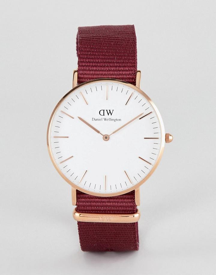 Daniel Wellington Roselyn Watch In Rose Gold With Canvas Strap 36mm - Red