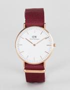 Daniel Wellington Roselyn Watch In Rose Gold With Canvas Strap 36mm - Red